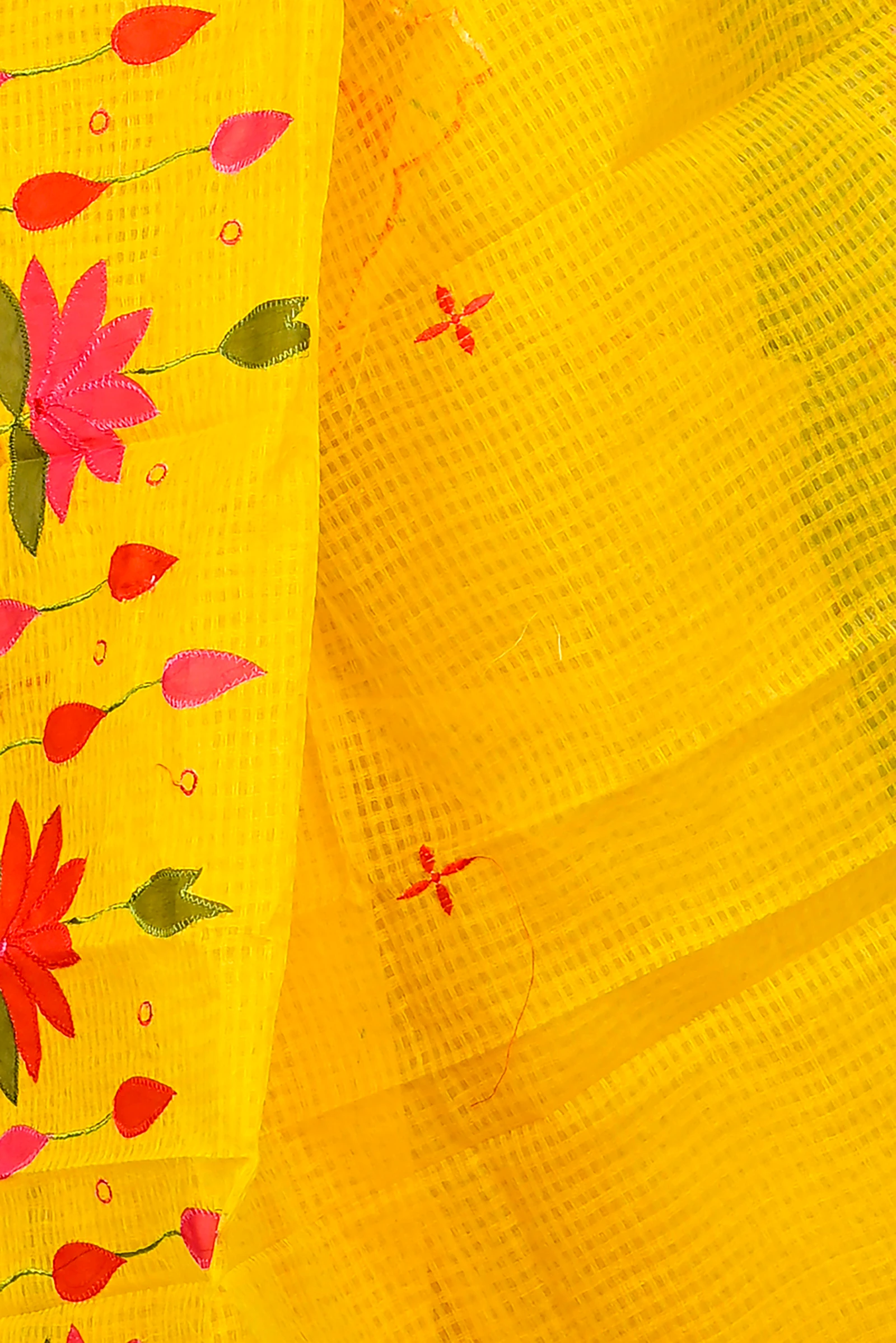 Yellow Kota Cotton Parva Applique Saree (566)